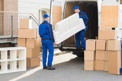 Packed boxes and furniture ready for transport in Isleworth
