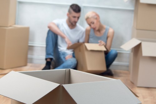 Packed boxes and furniture ready for local removals