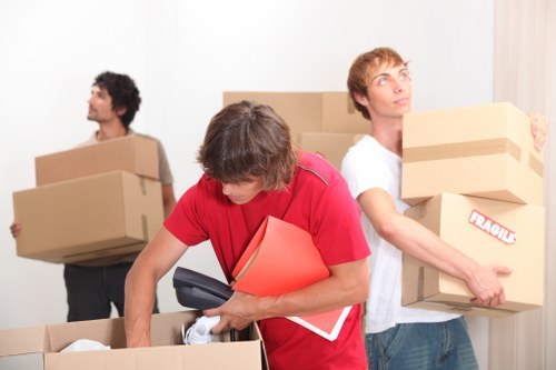 Packed household boxes ready for a house move in Isleworth