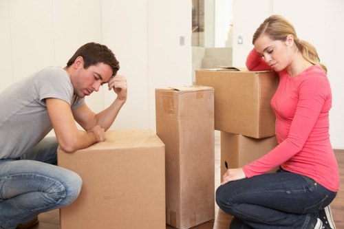 Professional movers handling household furniture and boxes